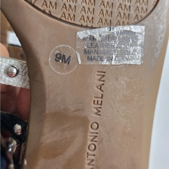 Antonio Melani Sandals Women 9M Mixed Print Buckle Studded Leather Excellent - Picture 13 of 14